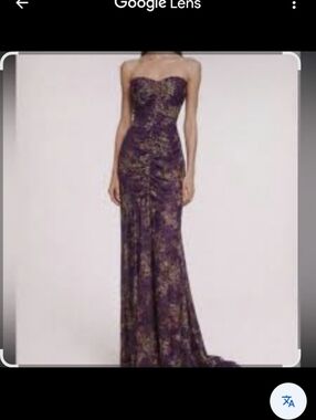 Laundry By Shelli Segal Evening Formal Mesh Purple Floral Strapless Sz 6 Mint